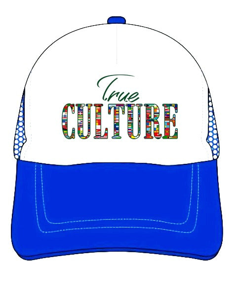 Blue & White Embroidery/Sublimation Trucker Hat